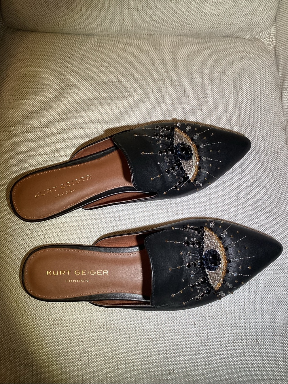Kurt Geiger olive eye women’s Black Embellished Eye Mule size 10 - Picture 4 of 8